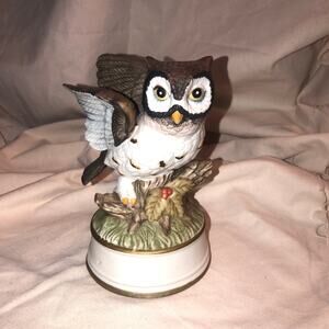 Vintage Owl Music Box Figurine Plays Some Enchanted Evening